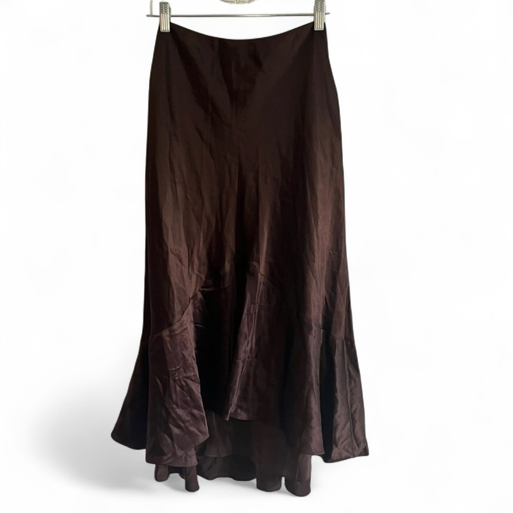 NWT Lauren Ralph Lauren Silk Anglesey High Low Skirt Chocolate brown